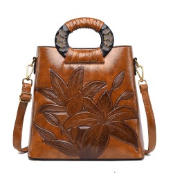 Elegant leather shoulder bag - printed flowersHandbags