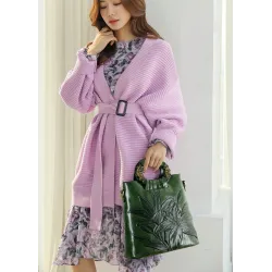 Elegant leather shoulder bag - printed flowersHandbags