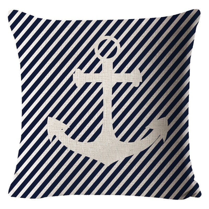 Capa de almofada decorativa azul - oceano / barco / leme - 45cm * 45cm