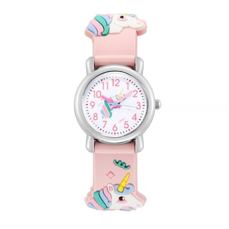 Relógio infantil de quartzo - pulseira de silicone com unicórnio