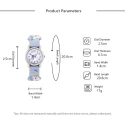 Relógio infantil de quartzo - pulseira de silicone com unicórnio