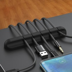 Organizador de cabos de silicone preto - com adesivo