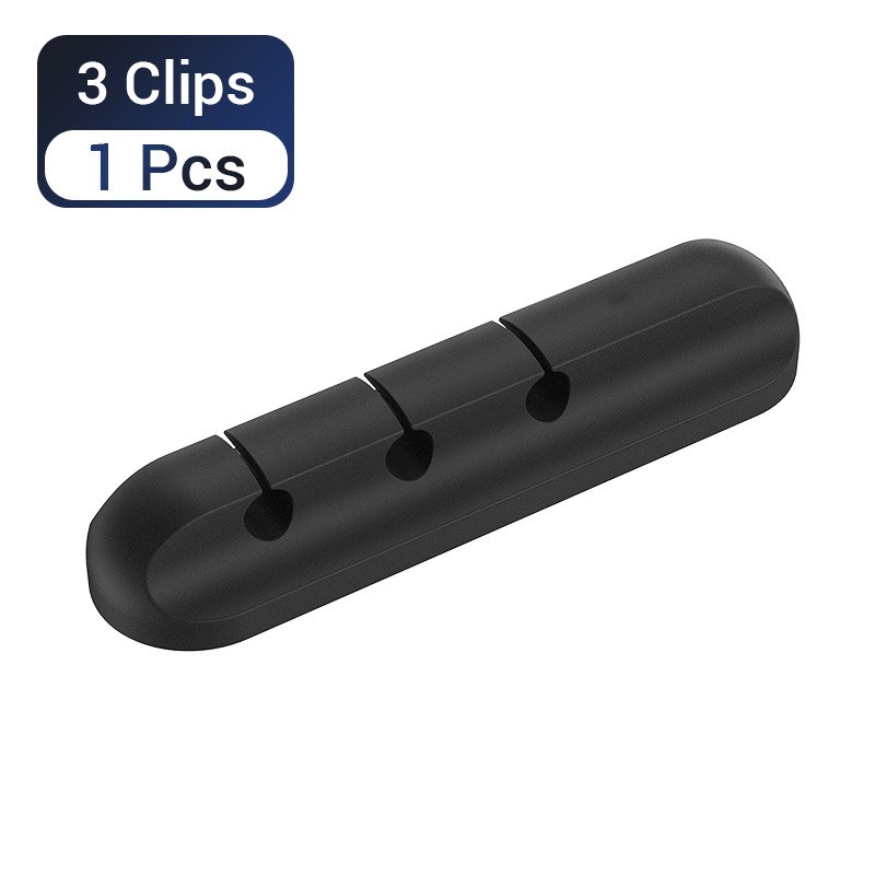 Organizador de cabos de silicone preto - com adesivo