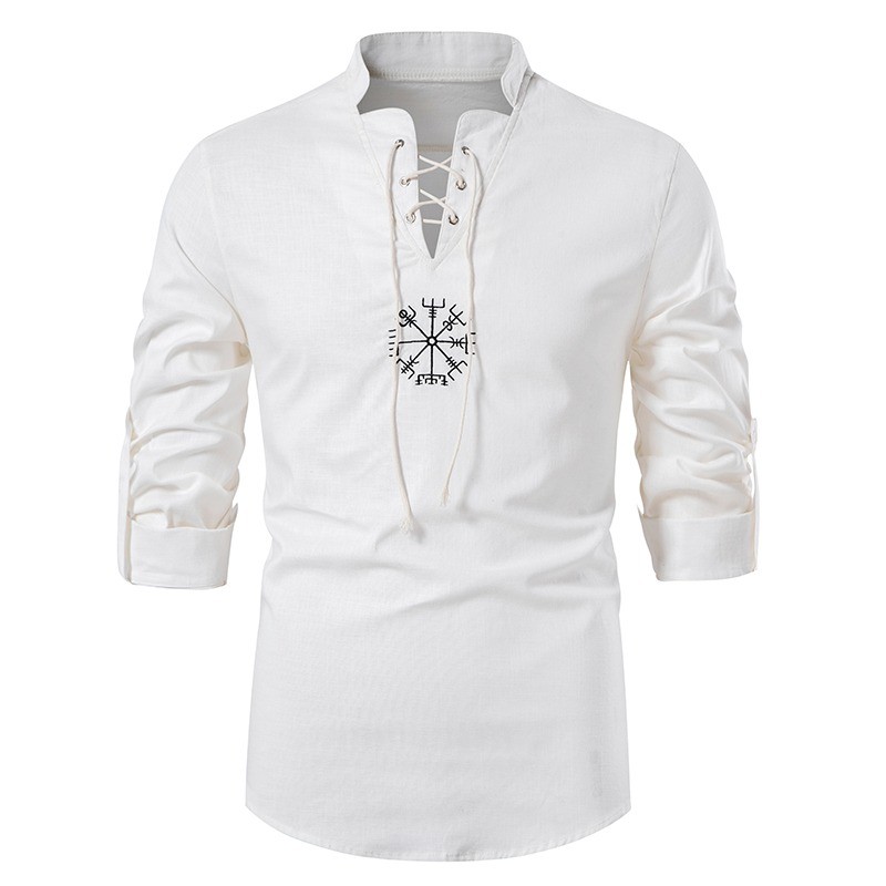 Long sleeve cotton shirt - with stand-up collarT-shirts