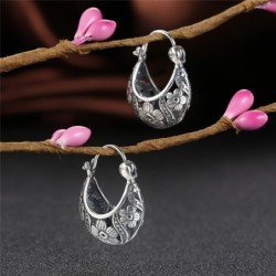 Flores ocas vintage - brincos de argola de prata