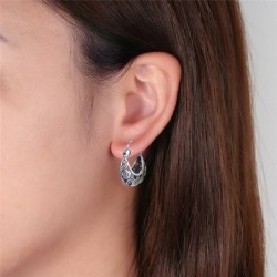 Vintage hollow-out flowers - silver hoop earringsEarrings
