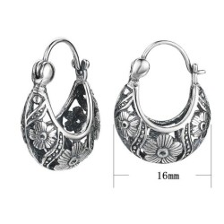Vintage hollow-out flowers - silver hoop earringsEarrings