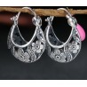 Vintage hollow-out flowers - silver hoop earringsEarrings
