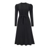 Elegant knitted dress - long sleeve - waist beltDresses