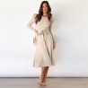 Elegant knitted dress - long sleeve - waist beltDresses