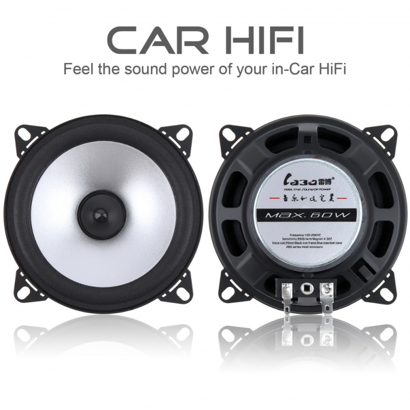Alto-falante coaxial para carro de alta fidelidade - 2 vias - 4 polegadas - 60W - 2 peças