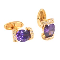 Abotoaduras douradas - com cristal roxo