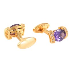 Abotoaduras douradas - com cristal roxo