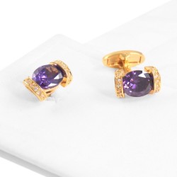 Abotoaduras douradas - com cristal roxo