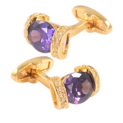 Abotoaduras douradas - com cristal roxo