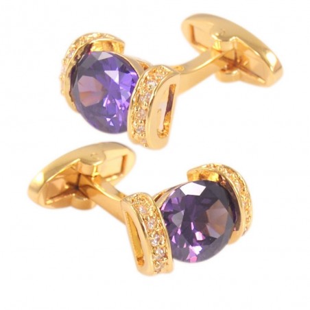 Abotoaduras douradas - com cristal roxo