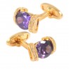 Abotoaduras douradas - com cristal roxo