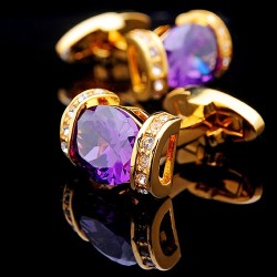 Abotoaduras douradas - com cristal roxo