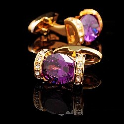 Abotoaduras douradas - com cristal roxo