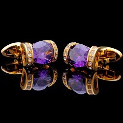Abotoaduras douradas - com cristal roxo