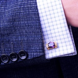 Abotoaduras douradas - com cristal roxo