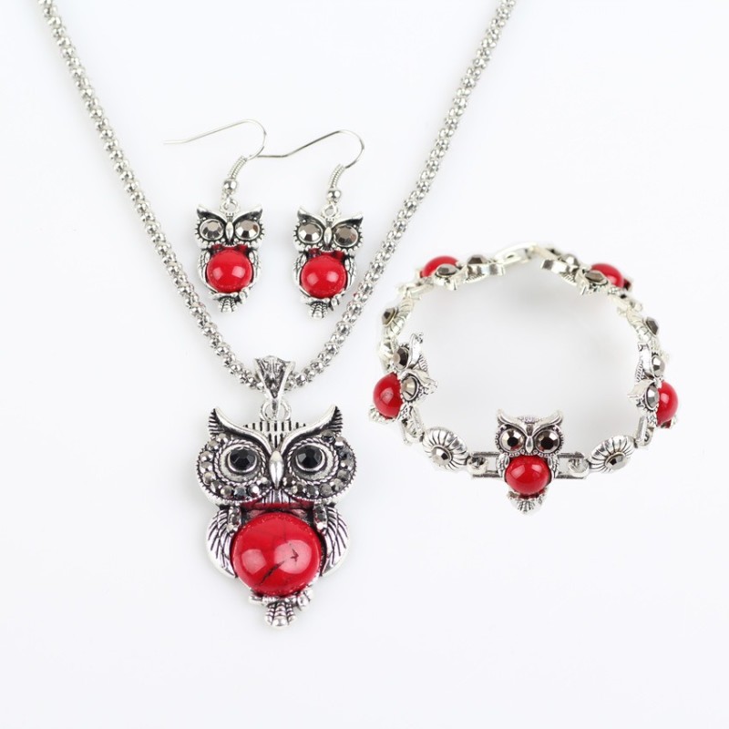 Vintage jewellery set with owls - earrings / necklace / braceletJewellery Sets