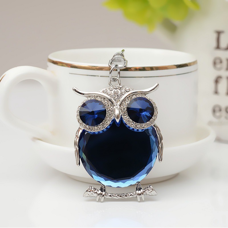 Coruja de cristal azul - chaveiro
