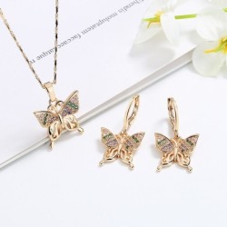 Conjunto joia dourado - com borboletas - brincos / colar