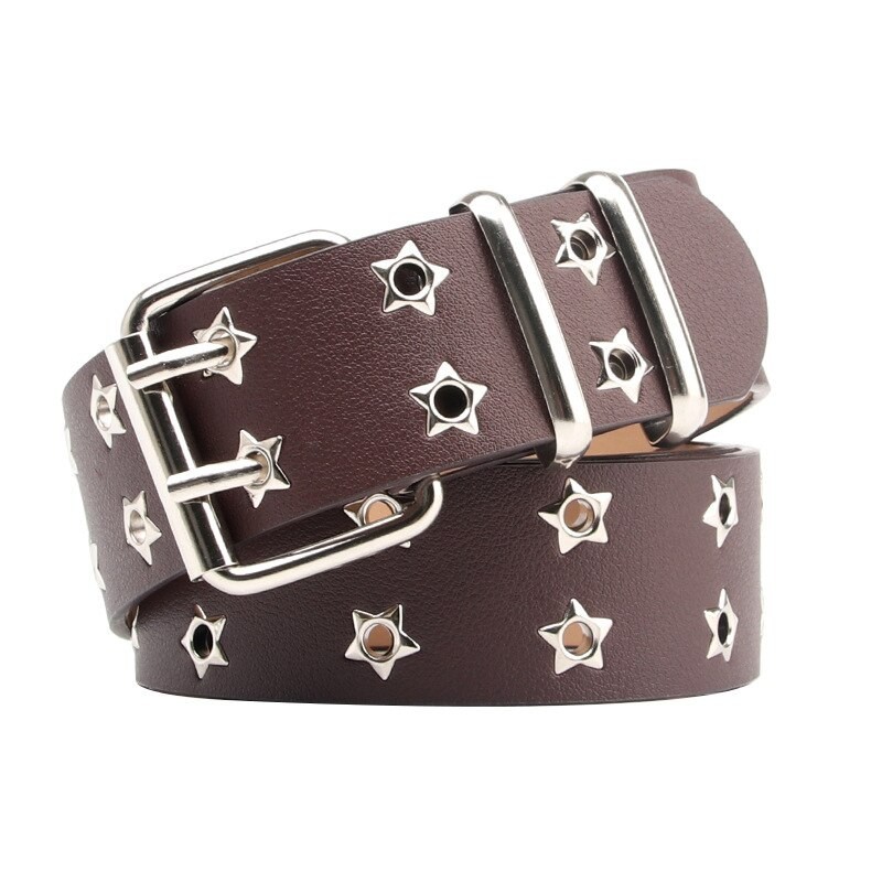 Classic leather belt - star rivets - double pin buckleBelts