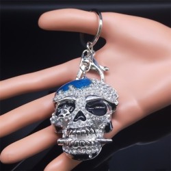 Cabeça de caveira de cristal prateado - chaveiro