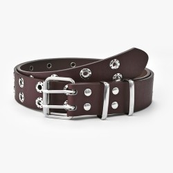 Cinto de couro estilo punk - argolas duplas de metal