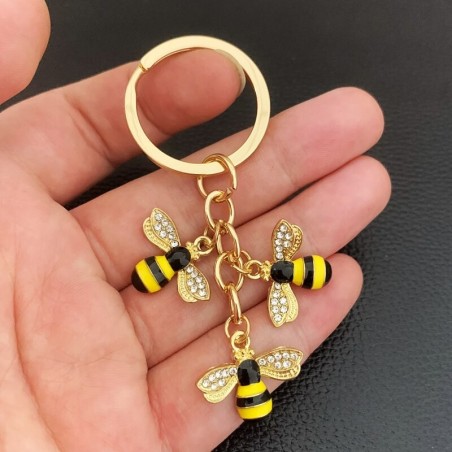 Abelhas de cristal / favo de mel - chaveiro dourado