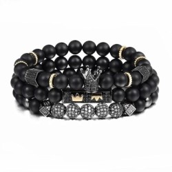 Black beads bracelet with a crown - 3 piecesBracelets