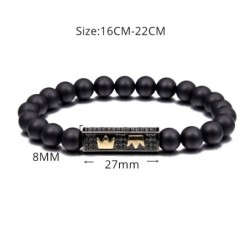 Pulseira de contas pretas com coroa - 3 peças