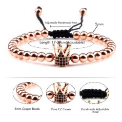 Pulseira de contas de cobre com coroa - corda ajustável