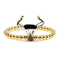 Copper beads bracelet with a crown - adjustable ropeBracelets