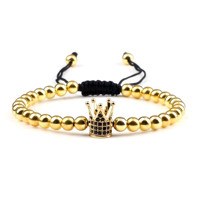 Copper beads bracelet with a crown - adjustable ropeBracelets