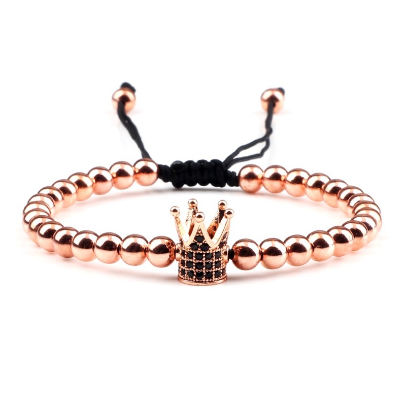 Copper beads bracelet with a crown - adjustable ropeBracelets