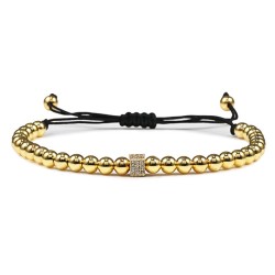 Pulseira de contas de cobre com um cubo de cristal - corda ajustável