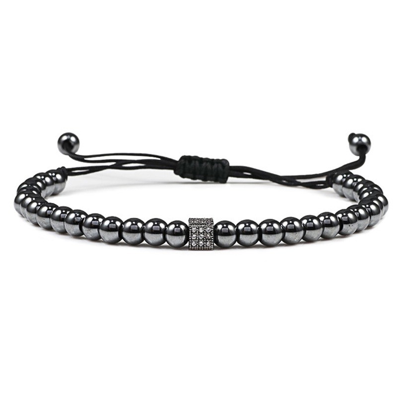 Pulseira de contas de cobre com um cubo de cristal - corda ajustável