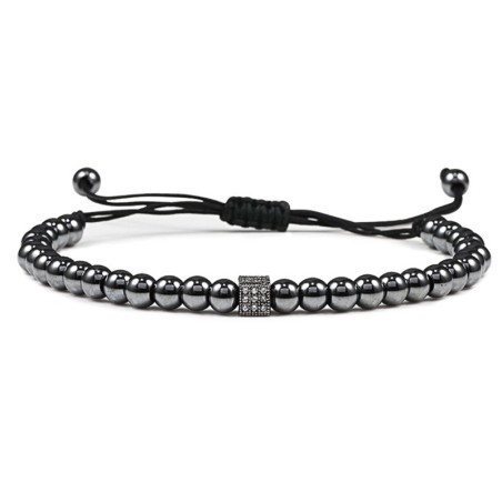 Pulseira de contas de cobre com um cubo de cristal - corda ajustável