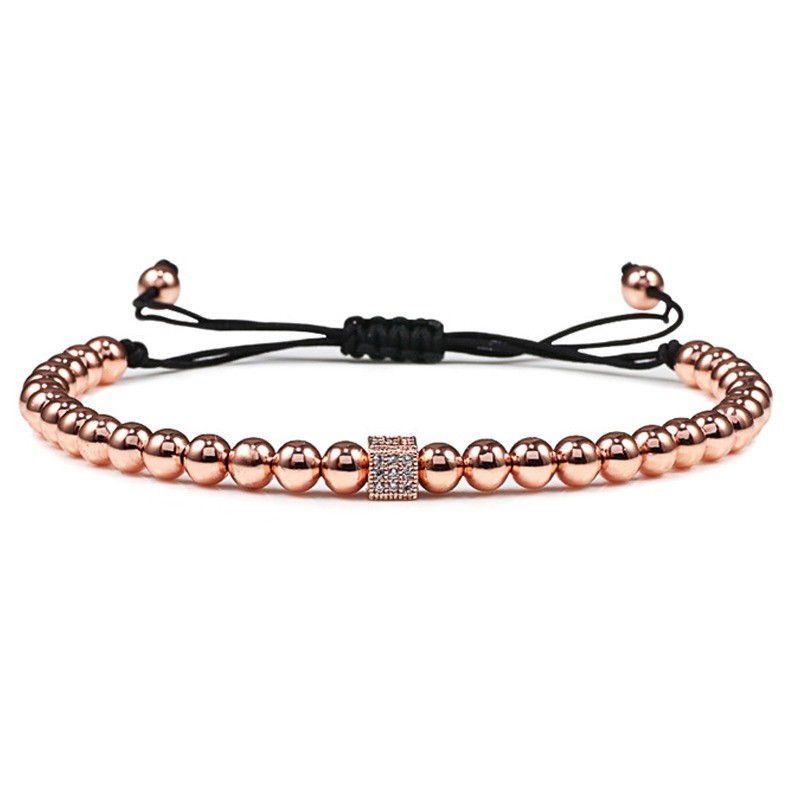 Pulseira de contas de cobre com um cubo de cristal - corda ajustável