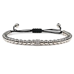 Pulseira de contas de cobre com um cubo de cristal - corda ajustável