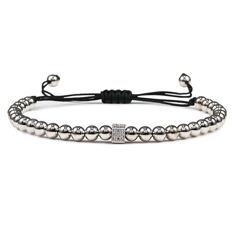 Pulseira de contas de cobre com um cubo de cristal - corda ajustável