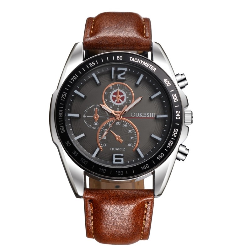OUKESHI - elegante relógio de aço inoxidável de quartzo - pulseira de couro