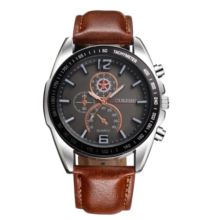 OUKESHI - elegante relógio de aço inoxidável de quartzo - pulseira de couro