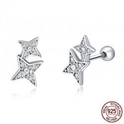 Estrelas de cristal duplo - brincos de prata