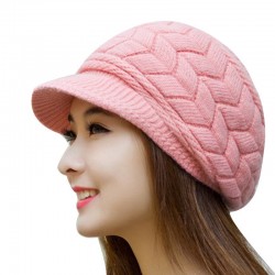 Gorro de lã de inverno tricotado com viseira