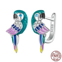 Papagaio arco-íris com zircônia - brincos de prata 925