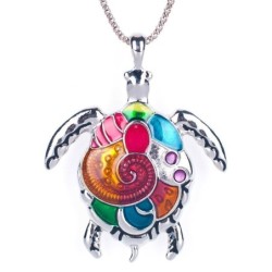 Conjunto de joias com tartaruga arco-íris - colar / brincos